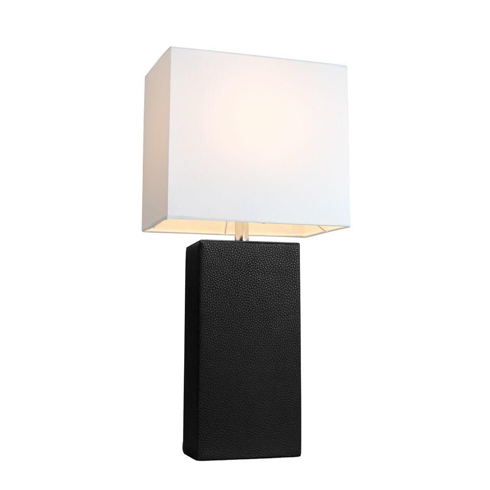 Elegant Designs Monaco Avenue 21 In. Modern Black Leather Table Lamp With Regard To Living Room Table Lamp Shades (Photo 11 of 15)