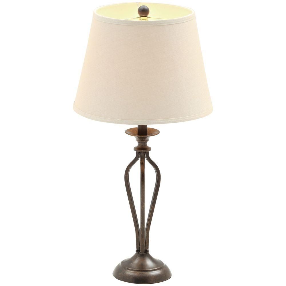 Hampton Bay Rhodes 28 In. Bronze Table Lamp With Natural Linen Shade Inside Transitional Living Room Table Lamps (Photo 14 of 15)