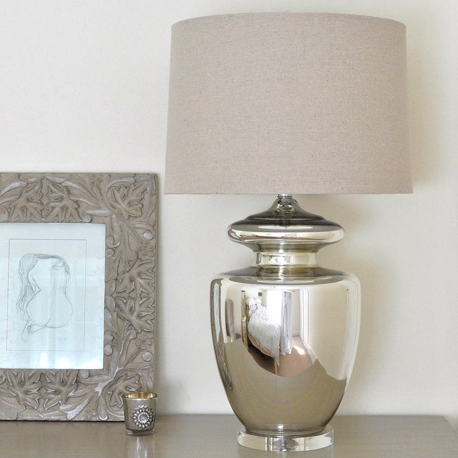 Large Silver Urn Table Lamp And Linen Shadeprimrose & Plum Regarding Silver Table Lamps For Living Room (Photo 1 of 15)