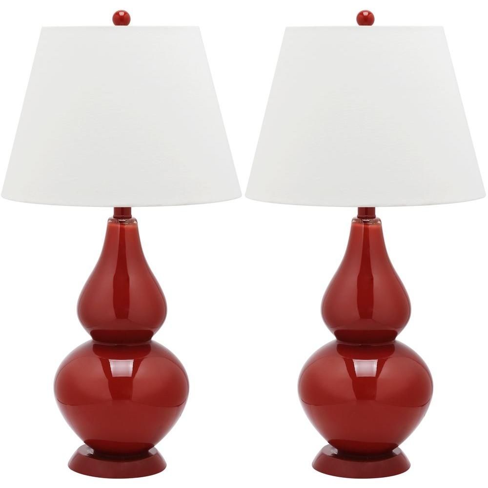 Safavieh Cybil 26.5 In. Chinese Red Double Gourd Glass Lamp (set Of For Red Living Room Table Lamps (Photo 6 of 15)