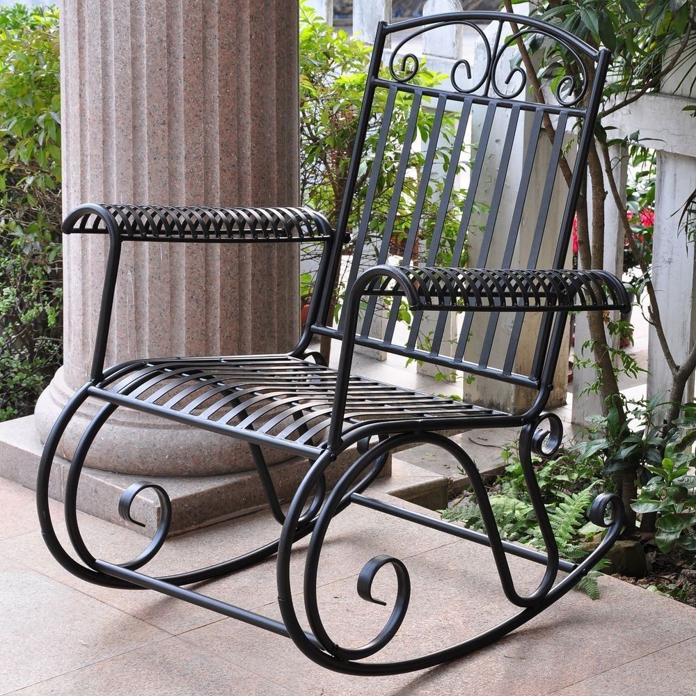 Garden Rocker Outdoor Rocking Chairs For Adults Porch Wide Seat Intended For Wrought Iron Patio Rocking Chairs (Photo 5 of 15)