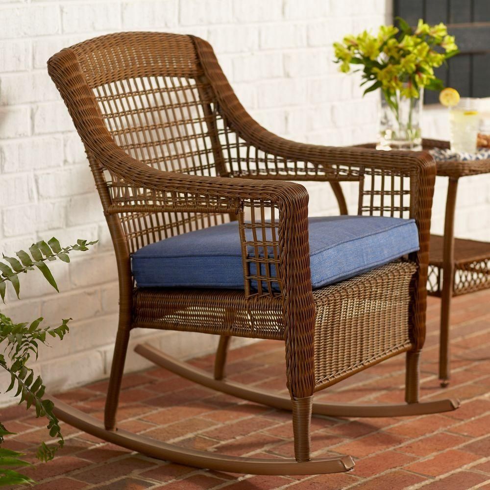 Hampton Bay Spring Haven 20 In. Brown All Weather Wicker Patio Round Inside Outdoor Rocking Chairs With Table (Photo 5 of 15)