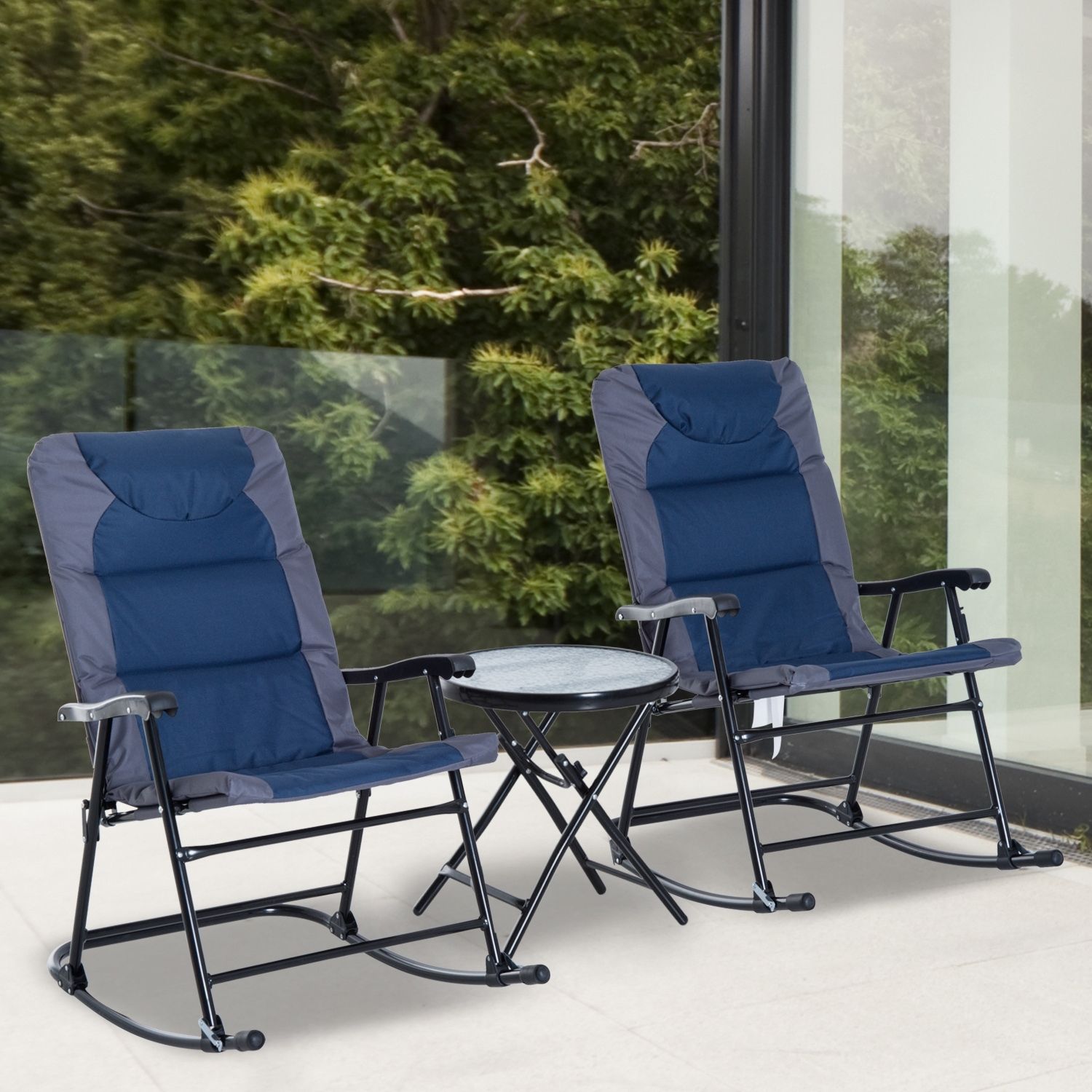 Outsunny 3 Piece Folding Outdoor Rocking Chair And Table Set Patio Pertaining To Patio Rocking Chairs And Table (Photo 12 of 15)