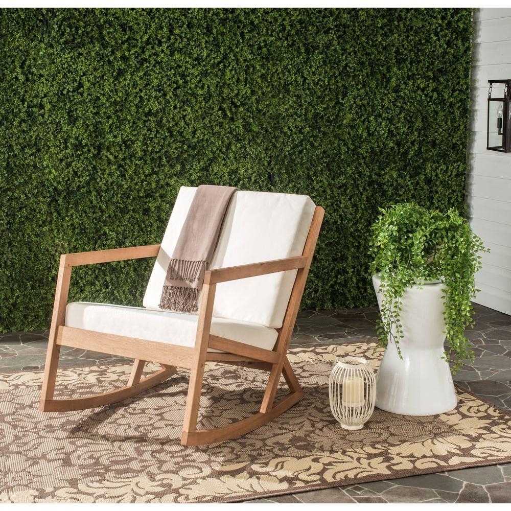 Safavieh Vernon Teak Brown Outdoor Patio Rocking Chair With Beige With Teak Patio Rocking Chairs (Photo 1 of 15)