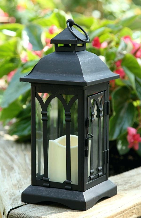 Battery Operated Inch Black Metal Candle Lantern 6 Hour Timer In Outdoor Lanterns With Battery Operated Candles (View 6 of 15)