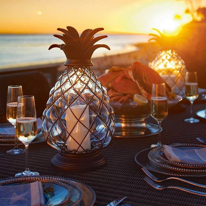 Battery Operated Metal And Glass Pineapple Candle Lantern –  (View 12 of 15)