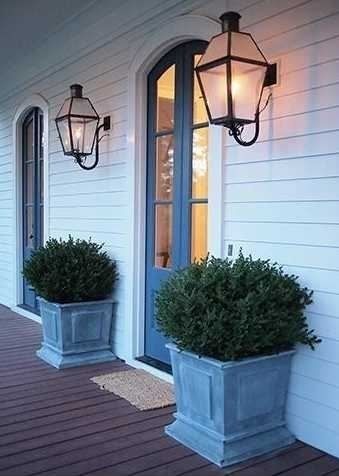 Charming Entry Way With Planters And Lanterns. Bevolo French Quarter With Regard To Outdoor Entrance Lanterns (Photo 8 of 15)