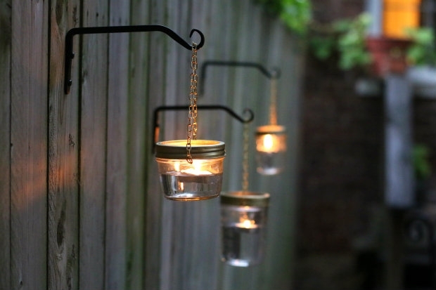 Diy Hanging Mason Jar Lights Intended For Outdoor Lanterns And Votives (Photo 1 of 15)