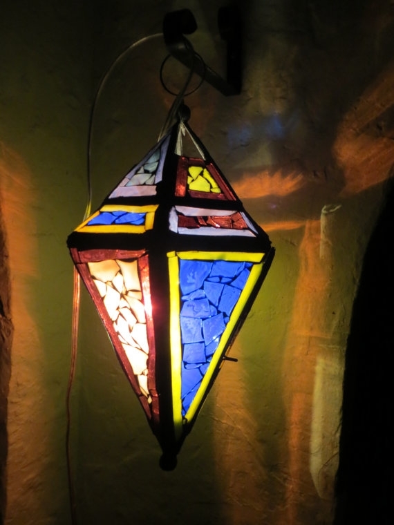 Hanging Stained Glass Mosaic Lantern. Outdoor Mosaic Lighting Inside Outdoor Mosaic Lanterns (Photo 1 of 15)