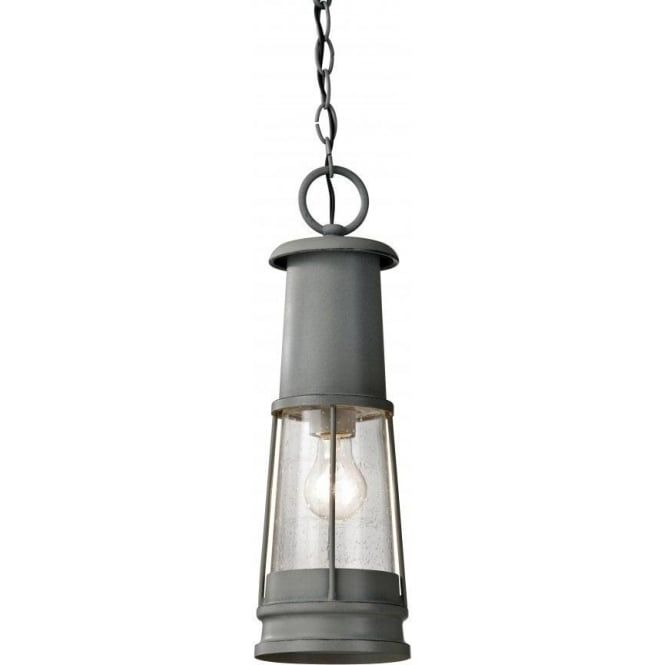 Outdoor Hanging Porch Lantern On A Chain In Grey Finish, Long Drop, Pertaining To Outdoor Grey Lanterns (View 8 of 15)