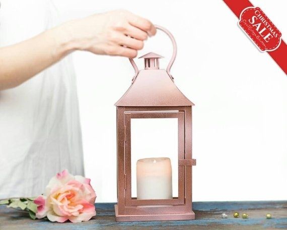 Rose Gold Lantern Centerpiece Rose Gold Wedding Decor Pink | Etsy With Etsy Outdoor Lanterns (Photo 14 of 15)