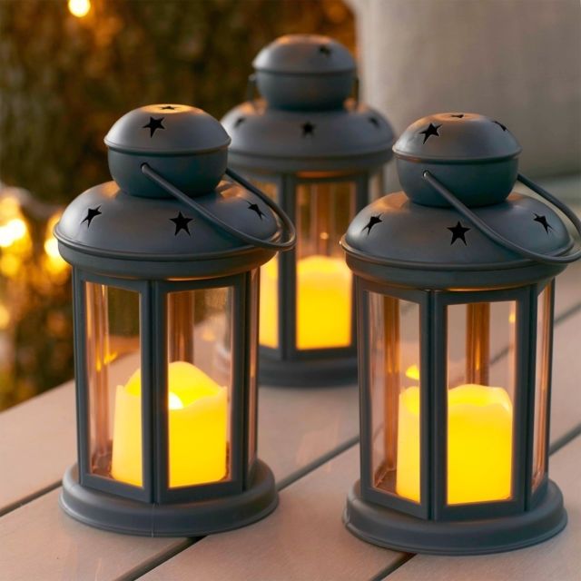 Set Of 3 Grey Battery Operated Led Flameless Candle Lanterns For With Outdoor Lanterns With Battery Candles (View 4 of 15)