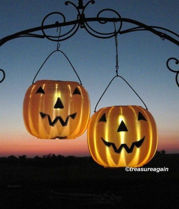 Solar Jack O Lanterns 2 Pumpkin Solar Lights Outdoor Halloween | Etsy Pertaining To Outdoor Halloween Lanterns (View 12 of 15)