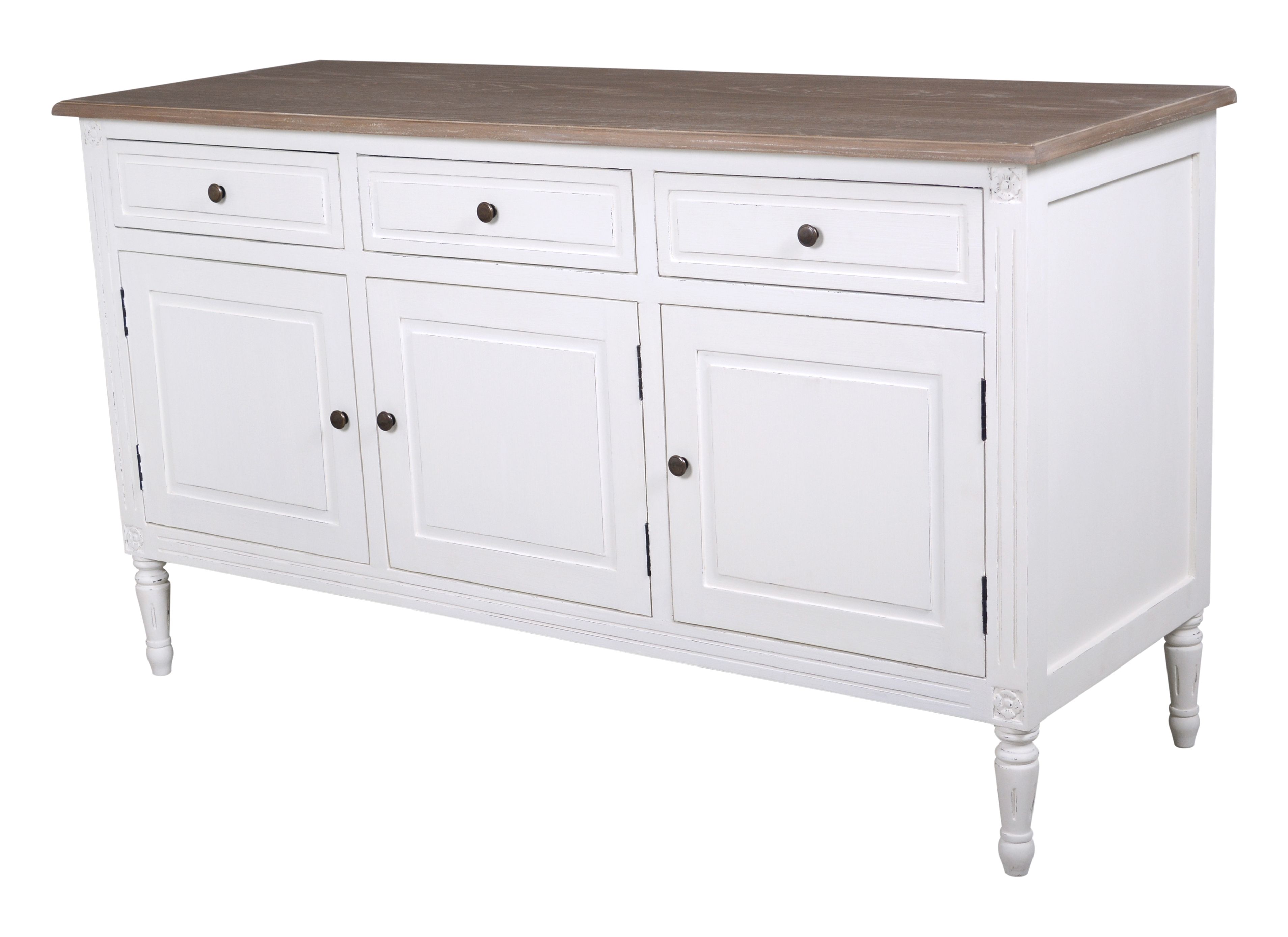 3 Drawer 3 Door Sideboard | Kelston House International Intended For Most Recently Released Antique White Distressed 3 Drawer/2 Door Sideboards (Photo 7 of 20)