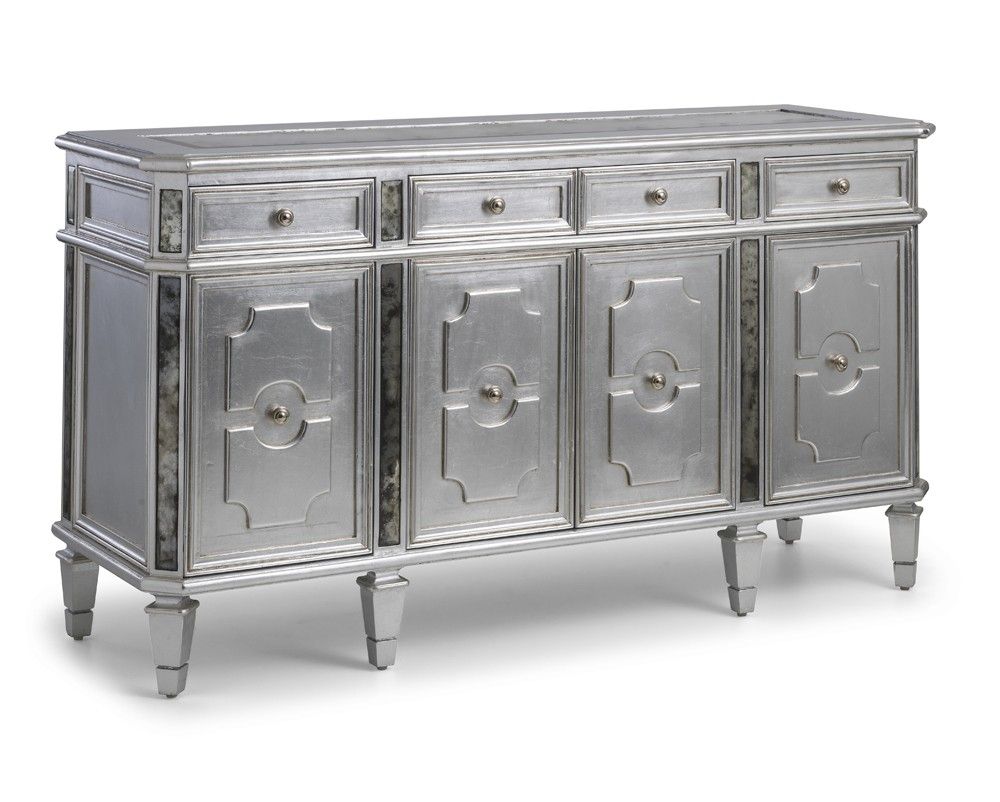 Amelie French Silver 4 Door Wide Sideboard Intended For Current Aged Mirrored 4 Door Sideboards (View 10 of 20)