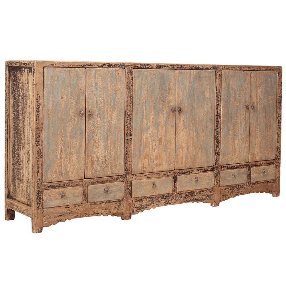 Amy Rustic Lodge Pine 6 Door Sideboard | Kathy Kuo Home In Newest Iron Pine Sideboards (Photo 18 of 20)
