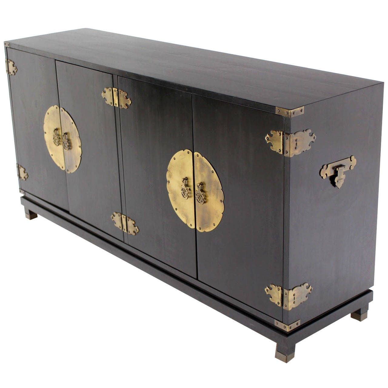 Black Lacquer Oriental Mid Century Modern Sideboard Or Credenza With Newest Starburst 3 Door Sideboards (View 18 of 20)