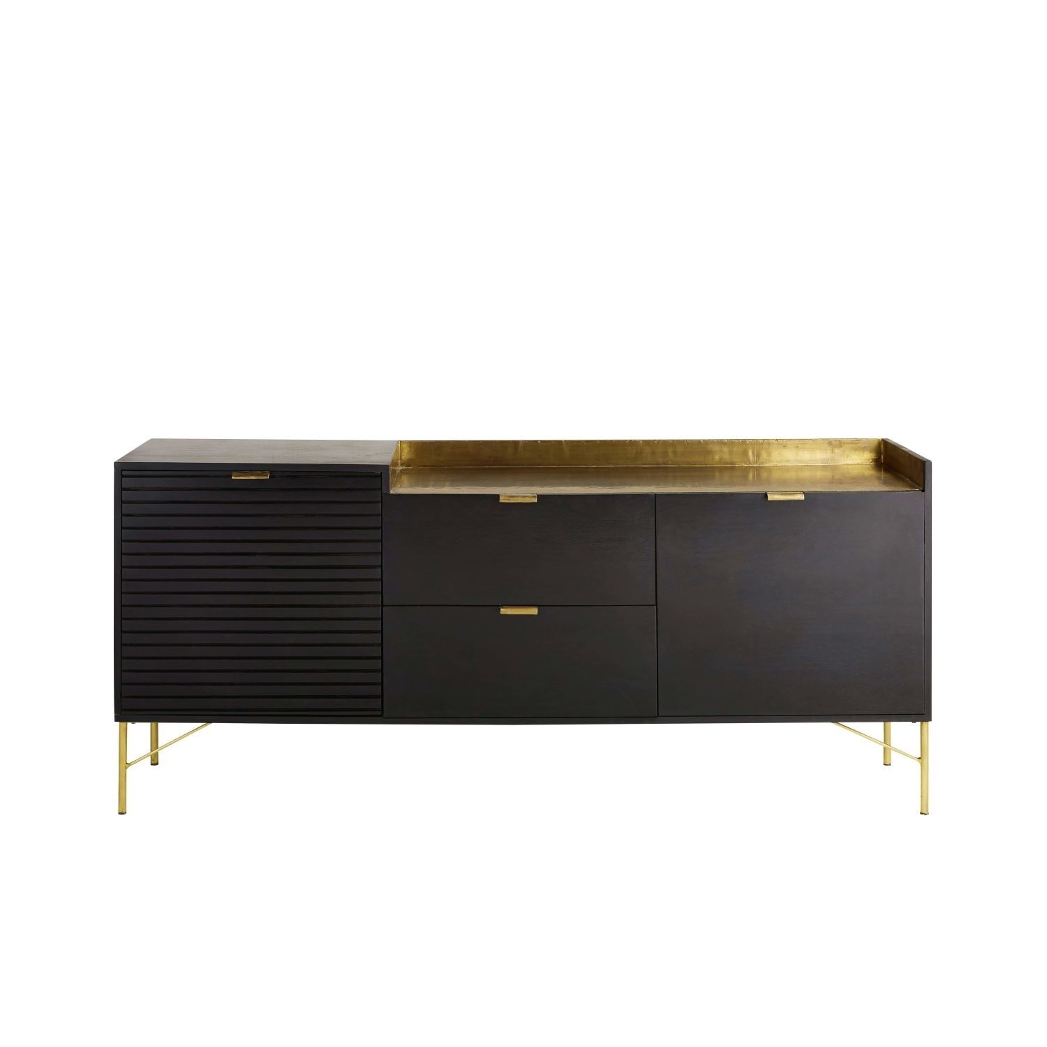 Black Solid Acacia 2 Door 2 Drawer Sideboard | Maisons Du Monde In Best And Newest Metal Refinement 4 Door Sideboards (View 15 of 20)