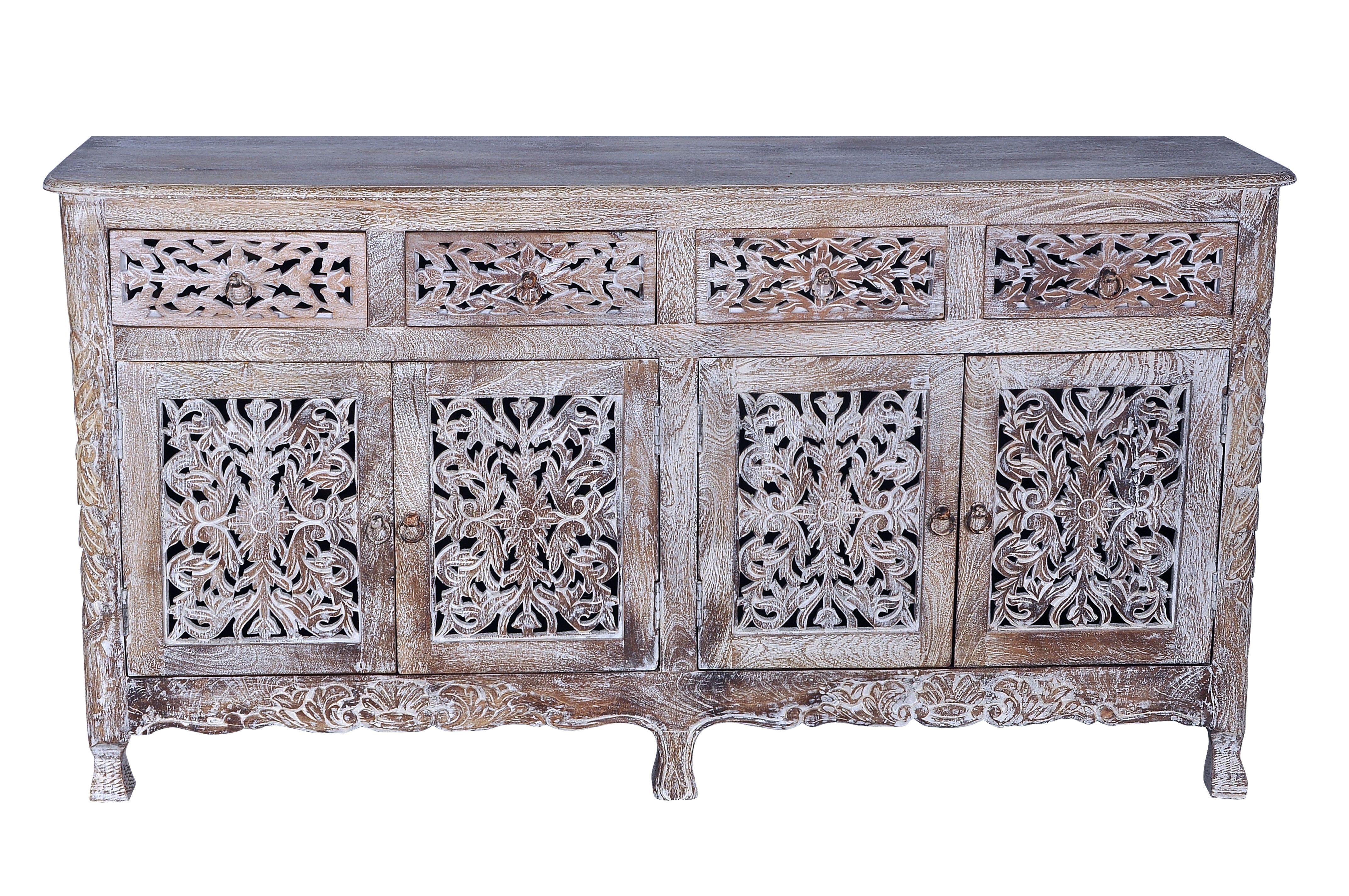 Bungalow Rose Aveliss Carved 4 Door Hand Carved Sideboard | Wayfair Throughout Most Current Carved 4 Door Metal Frame Sideboards (View 2 of 20)
