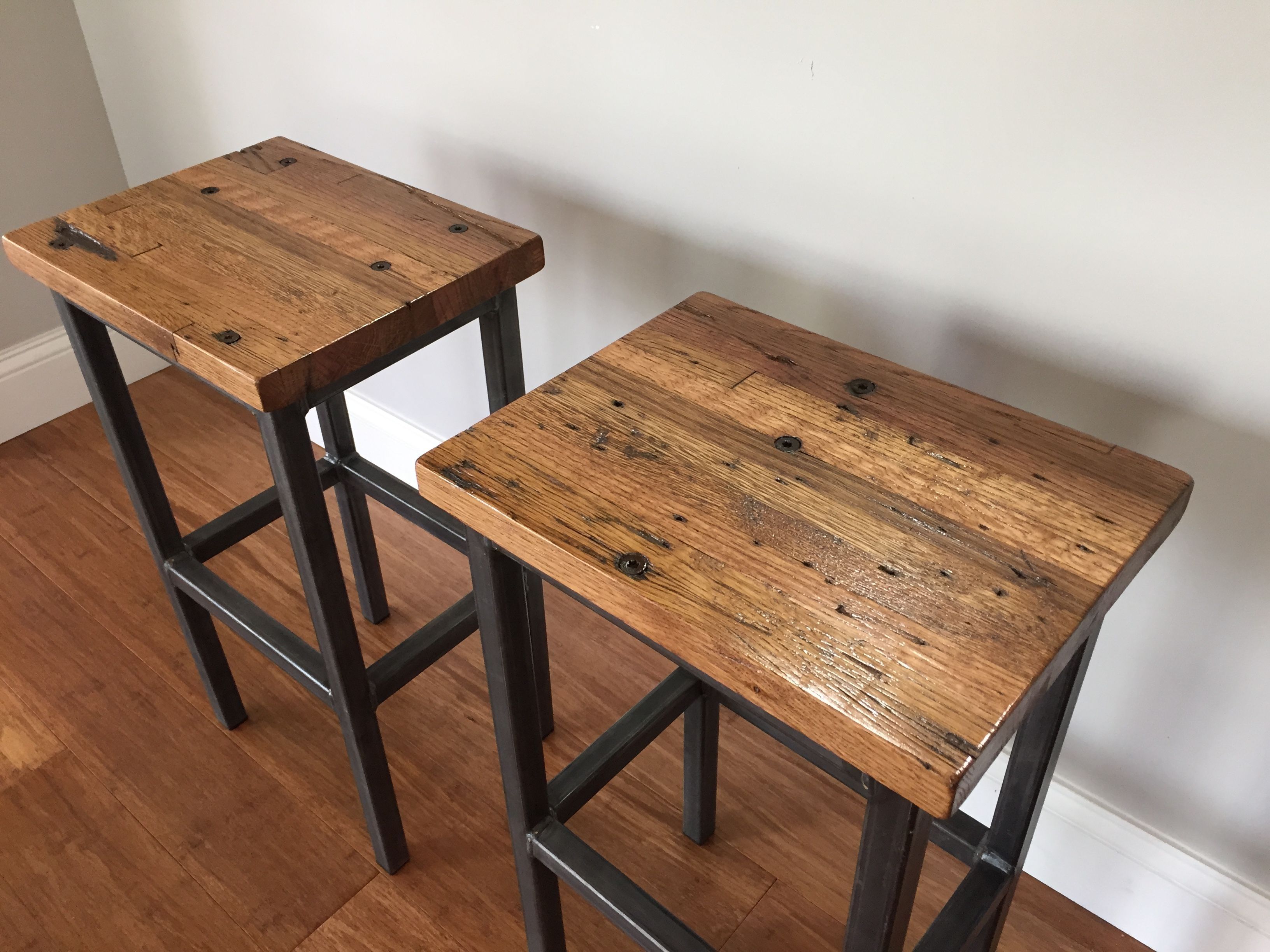 Buy A Hand Crafted Reclaimed Oak Wood Bar Stools W/steel Frames Inside Most Up To Date Metal Framed Reclaimed Wood Sideboards (Photo 18 of 20)