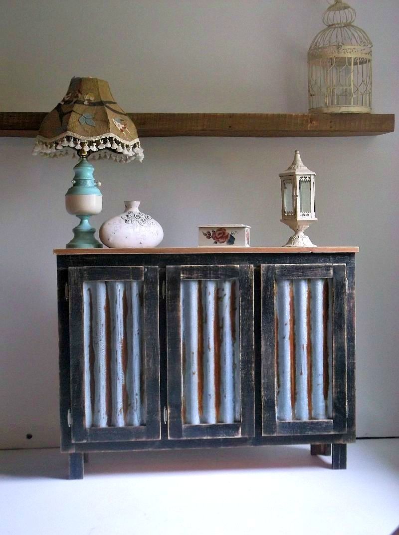 Buy Hand Crafted Rustic Bar Cabinet With Reclaimed Corrugated Metal With Regard To 2017 Corrugated Metal Sideboards (View 7 of 20)