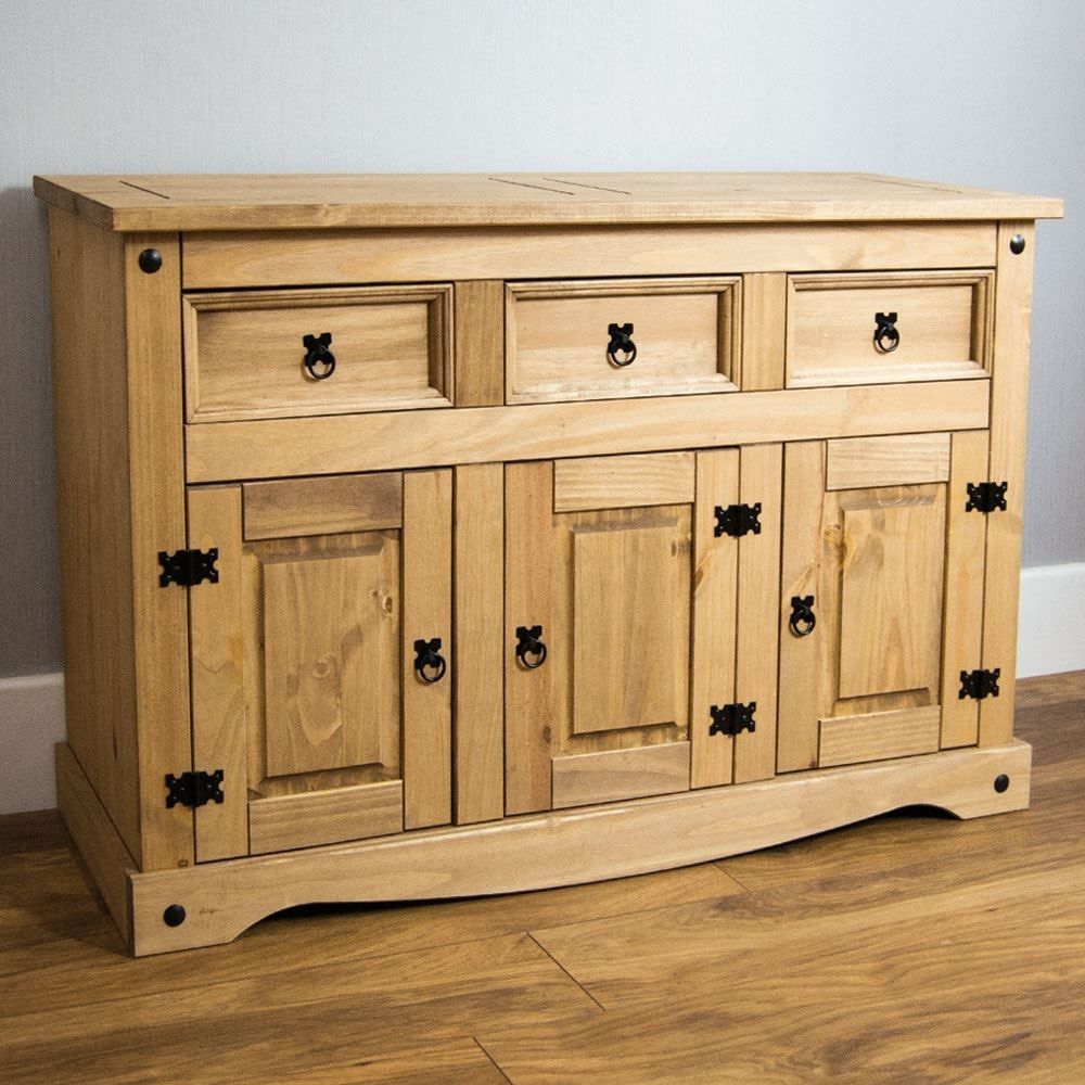 Clearance Corona 3 Door 3 Drawer Sideboard Solid Pine Mexican Throughout Latest Iron Pine Sideboards (View 8 of 20)