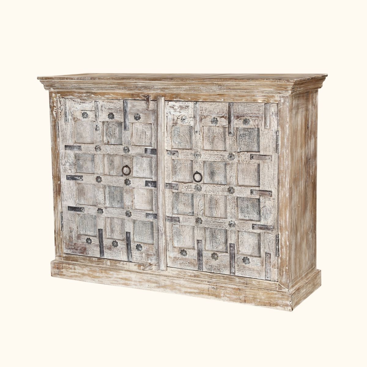 Cleveland Rustic Reclaimed Wood Panel 2 Door Buffet Cabinet Intended For Most Popular Corrugated Natural 4 Drawer Sideboards (Photo 16 of 20)