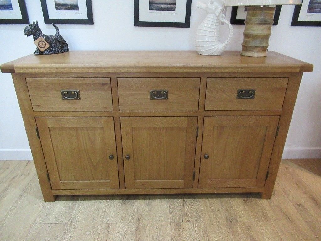 Elegant 3 Door 3 Drawer Sideboard. Constructed From Solid Oak Pertaining To Newest Aged Pine 3 Drawer 2 Door Sideboards (Photo 12 of 20)