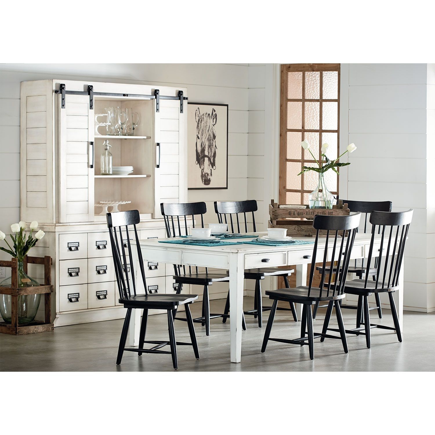 Farmhouse Keeping Table, Six Farmhouse Spindle Back Chairs And Two Pertaining To Most Current Magnolia Home Kempton White Side Chairs Bjg (Photo 6 of 20)