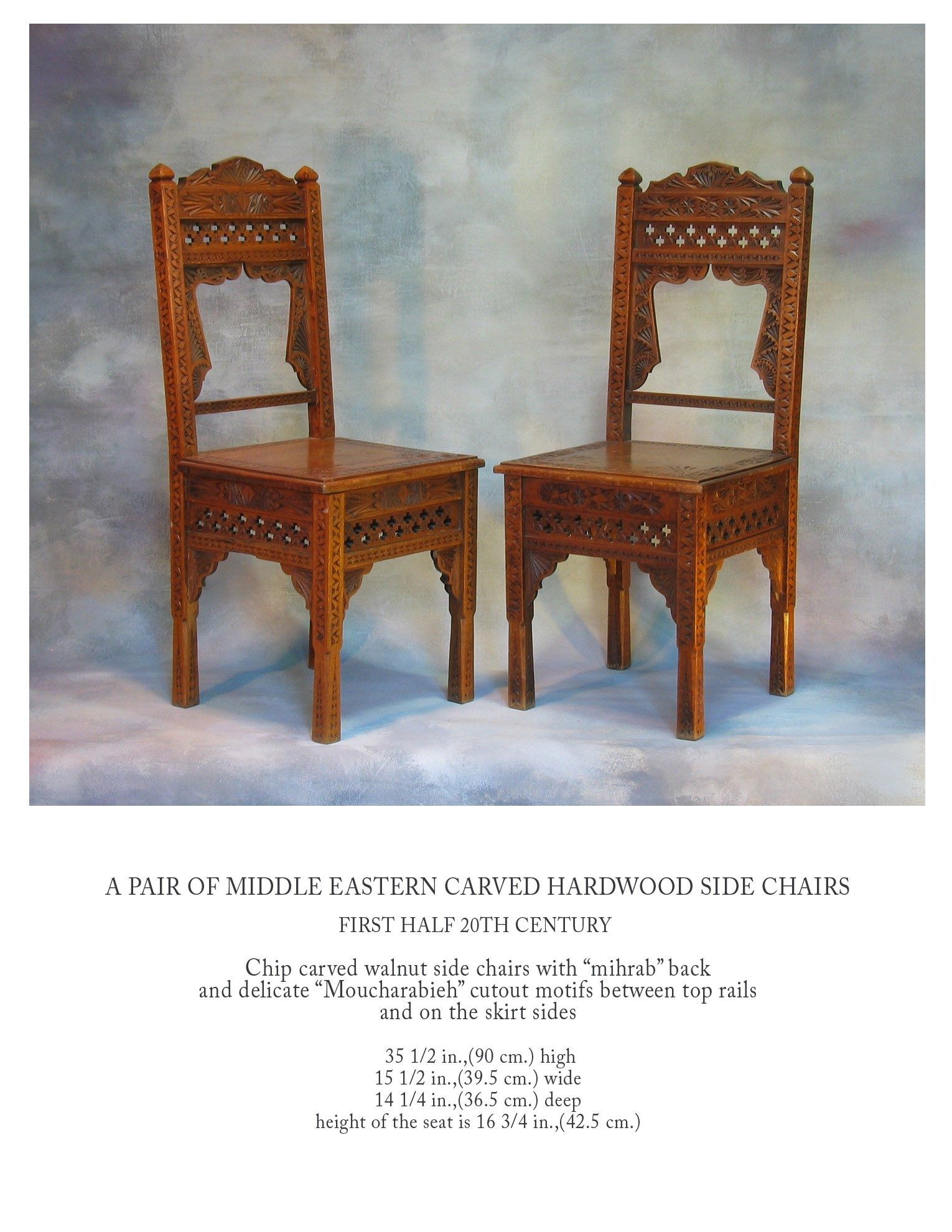 Favorite Pair Of Middle Eastern Carved Hardwood Side Chairs For Sale At 1stdibs Throughout Garten Marble Skirted Side Chairs Set Of  (View 18 of 20)