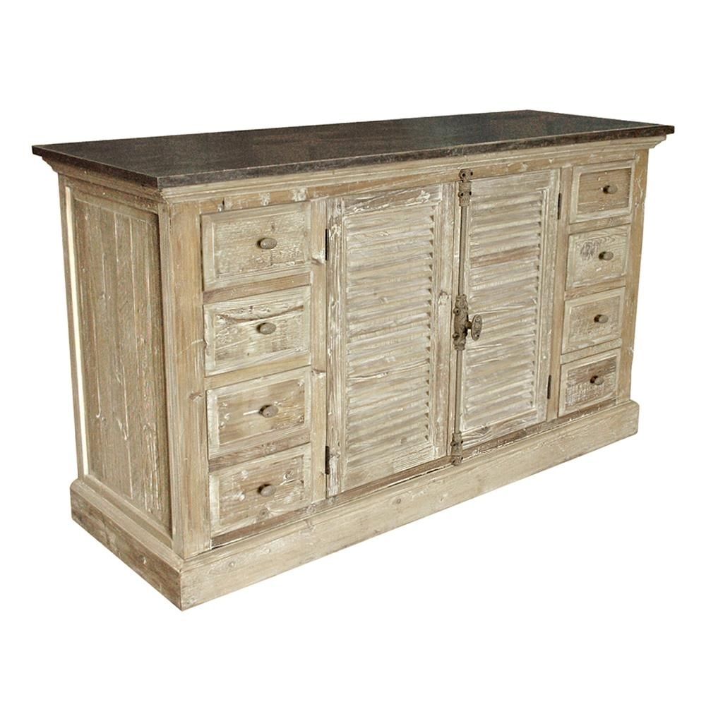 French Provincial Louvered Doors White Wash Sideboard | Kathy Kuo Home Within Most Popular 4 Door 3 Drawer White Wash Sideboards (View 2 of 20)