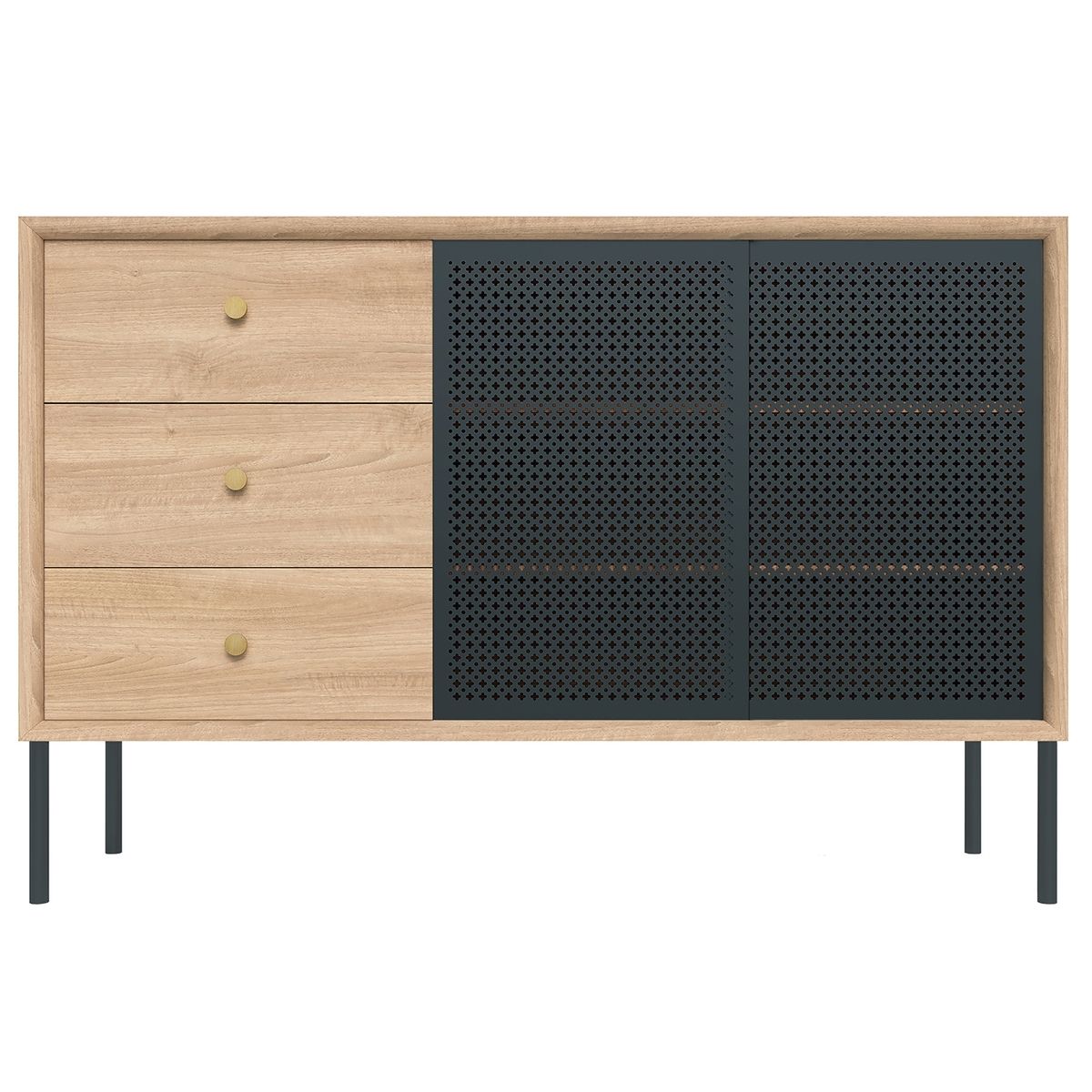 Harto Gabin Sideboard With Drawers, High, Oak – Slate Grey | Finnish With Most Recent Open Shelf Brass 4 Drawer Sideboards (Photo 19 of 20)