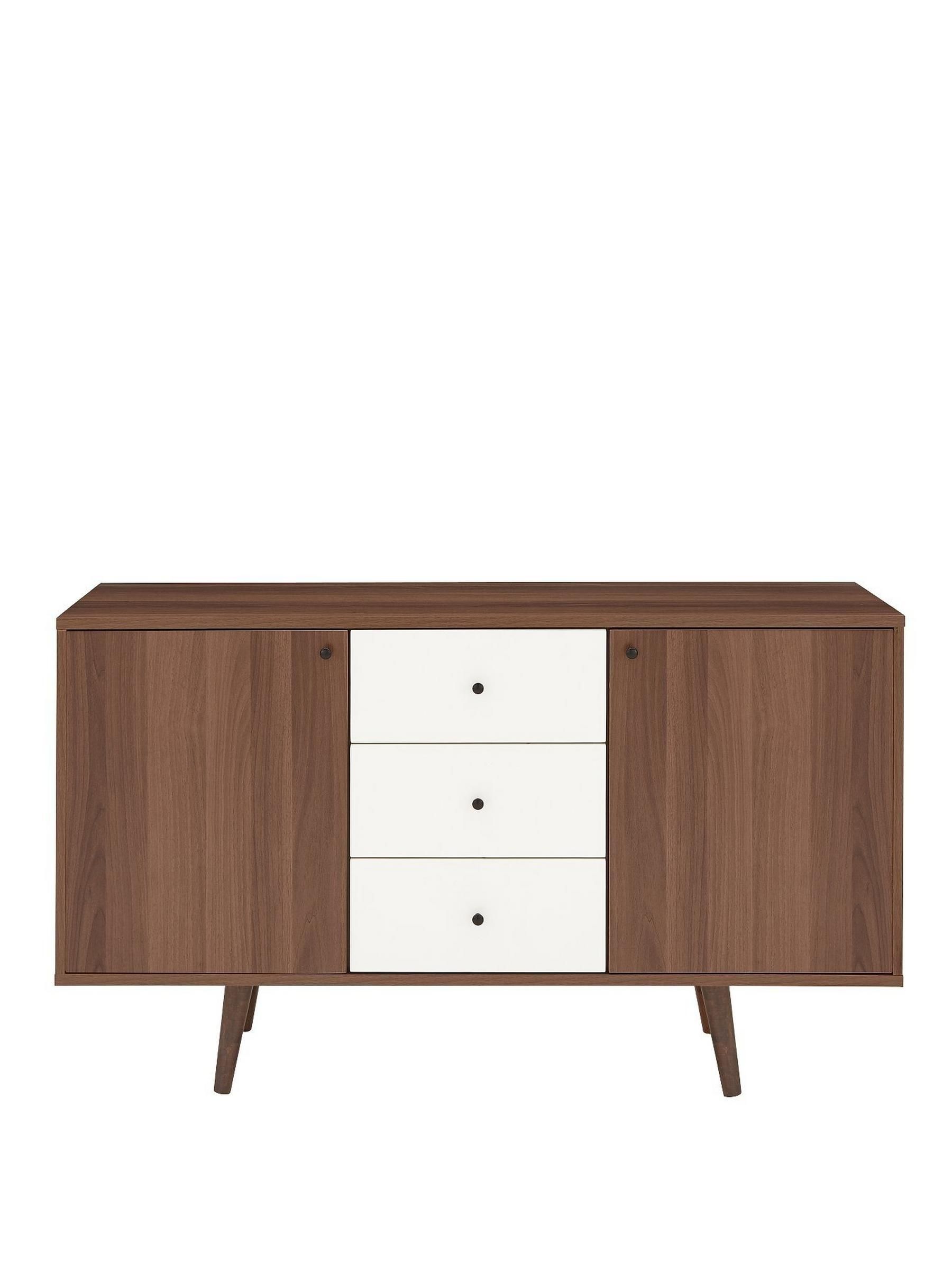 Ideal Home Monty Retro Large Sideboard | White Drawers, Mid Century With Most Recently Released Walnut Finish 2 Door/3 Drawer Sideboards (View 3 of 20)