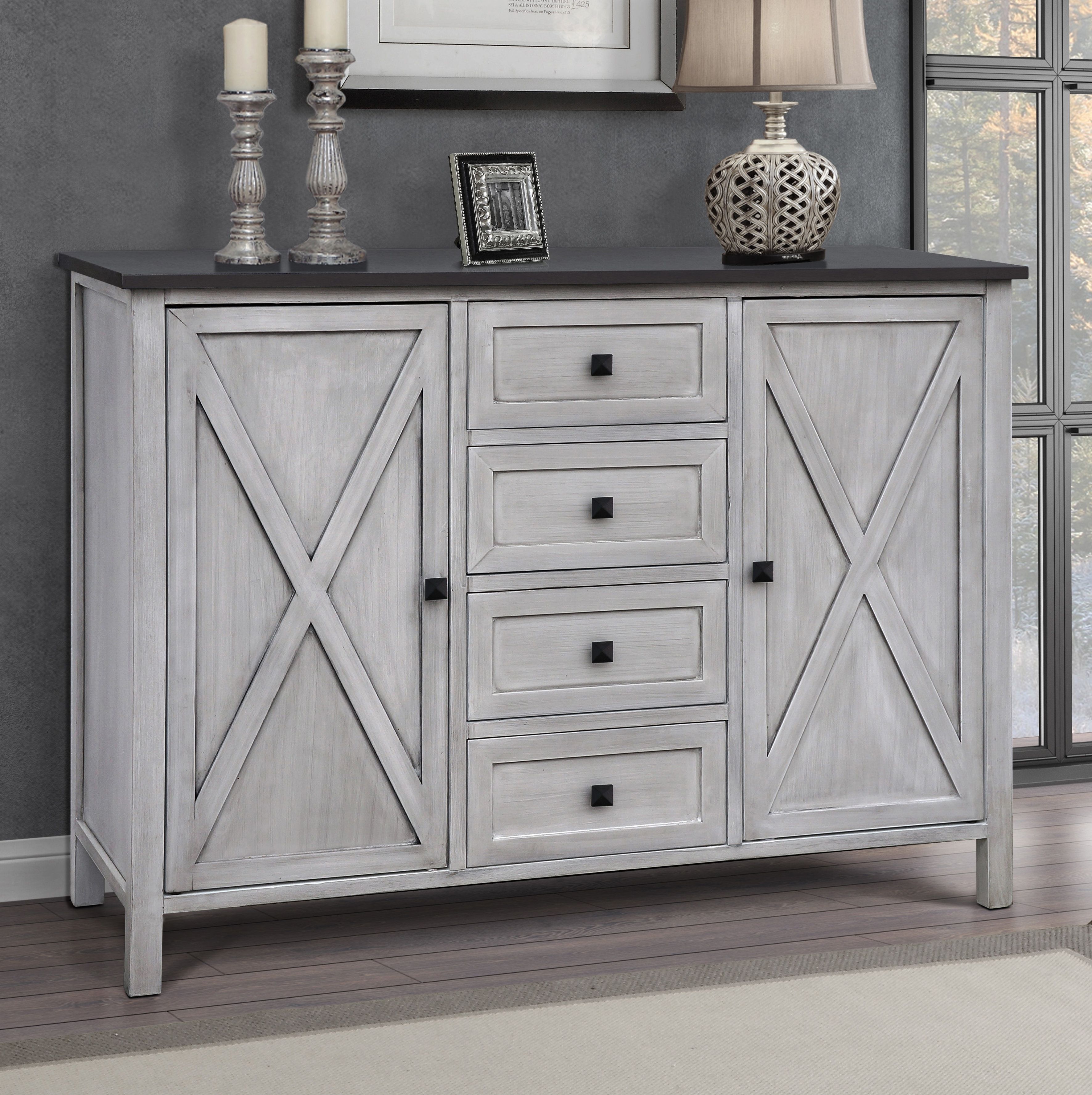 Lamb Farmhouse 4 Drawer 2 Door Accent Cabinet | Birch Lane Inside Most Current 4 Door 4 Drawer Metal Inserts Sideboards (View 14 of 20)