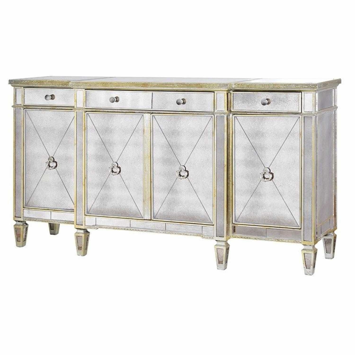 Large Antique Seville Venetian Mirrored Glass Sideboard 4 Door Intended For 2017 Aged Mirrored 4 Door Sideboards (Photo 1 of 20)