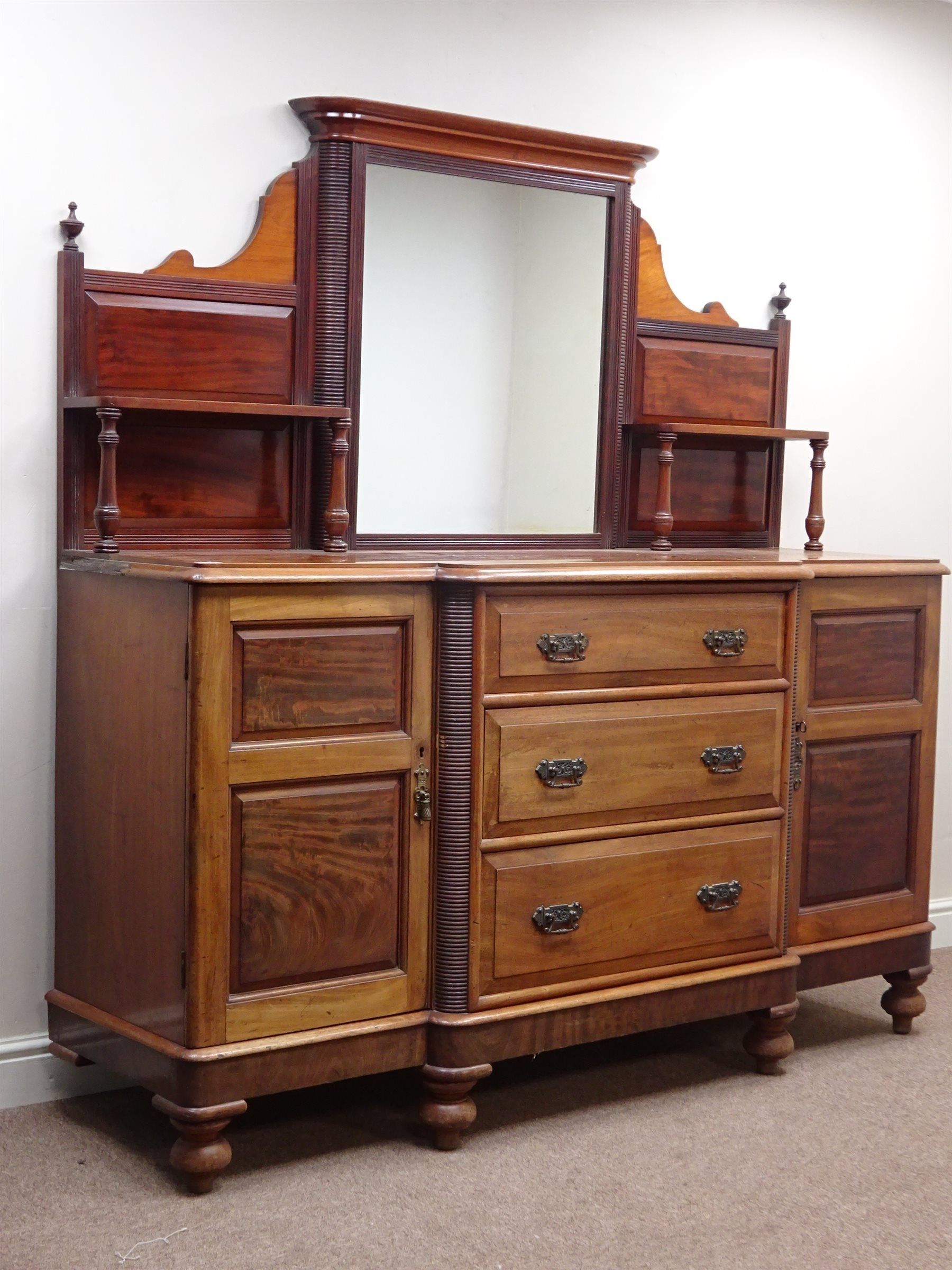 Late Victorian Walnut Break Front Sideboard, Three Drawers And Two Inside Recent 2 Door Mirror Front Sideboards (Photo 15 of 20)