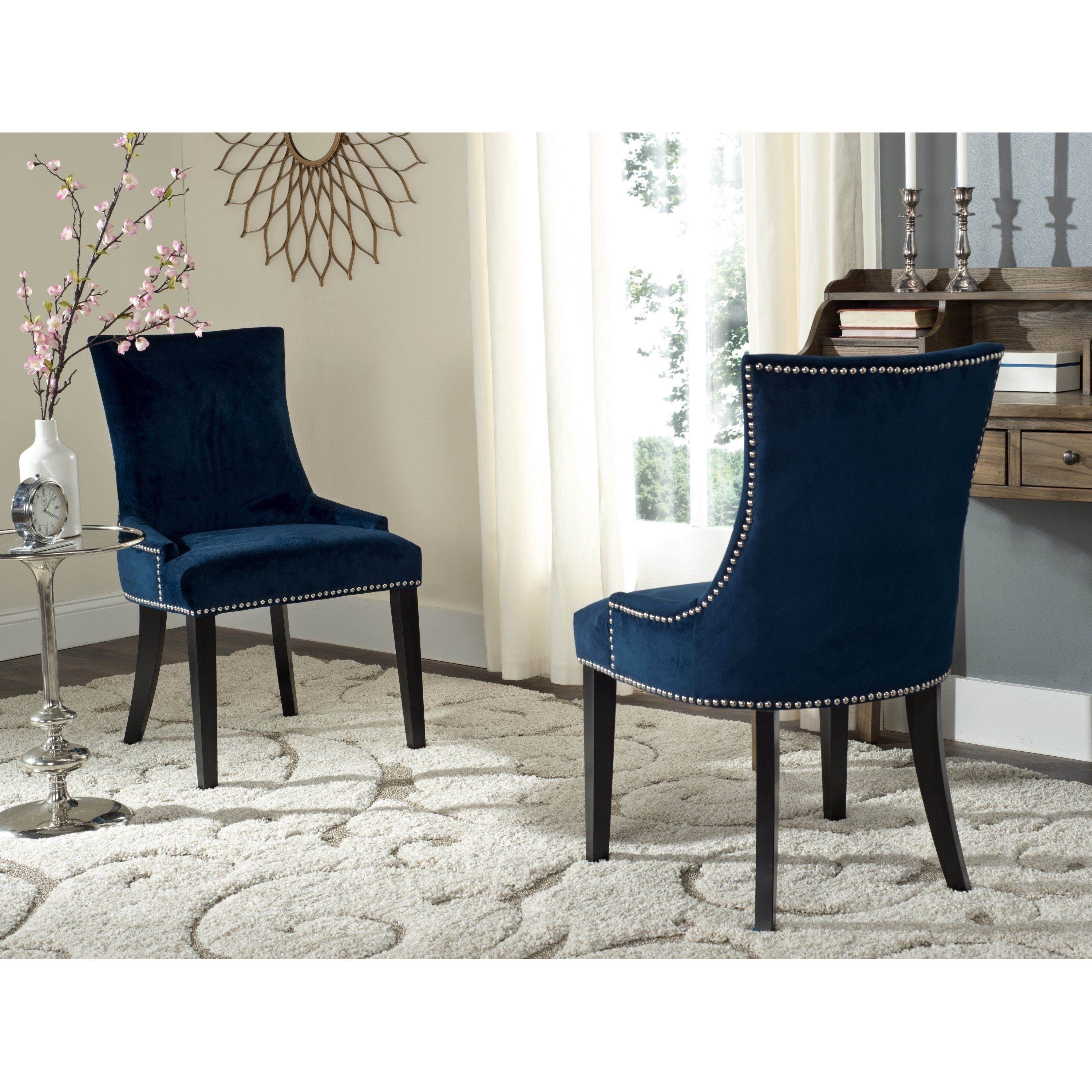 Latest Pilo Blue Side Chairs With Shop Safavieh En Vogue Dining Lester Navy Dining Chairs (set Of 2 (Photo 3 of 20)