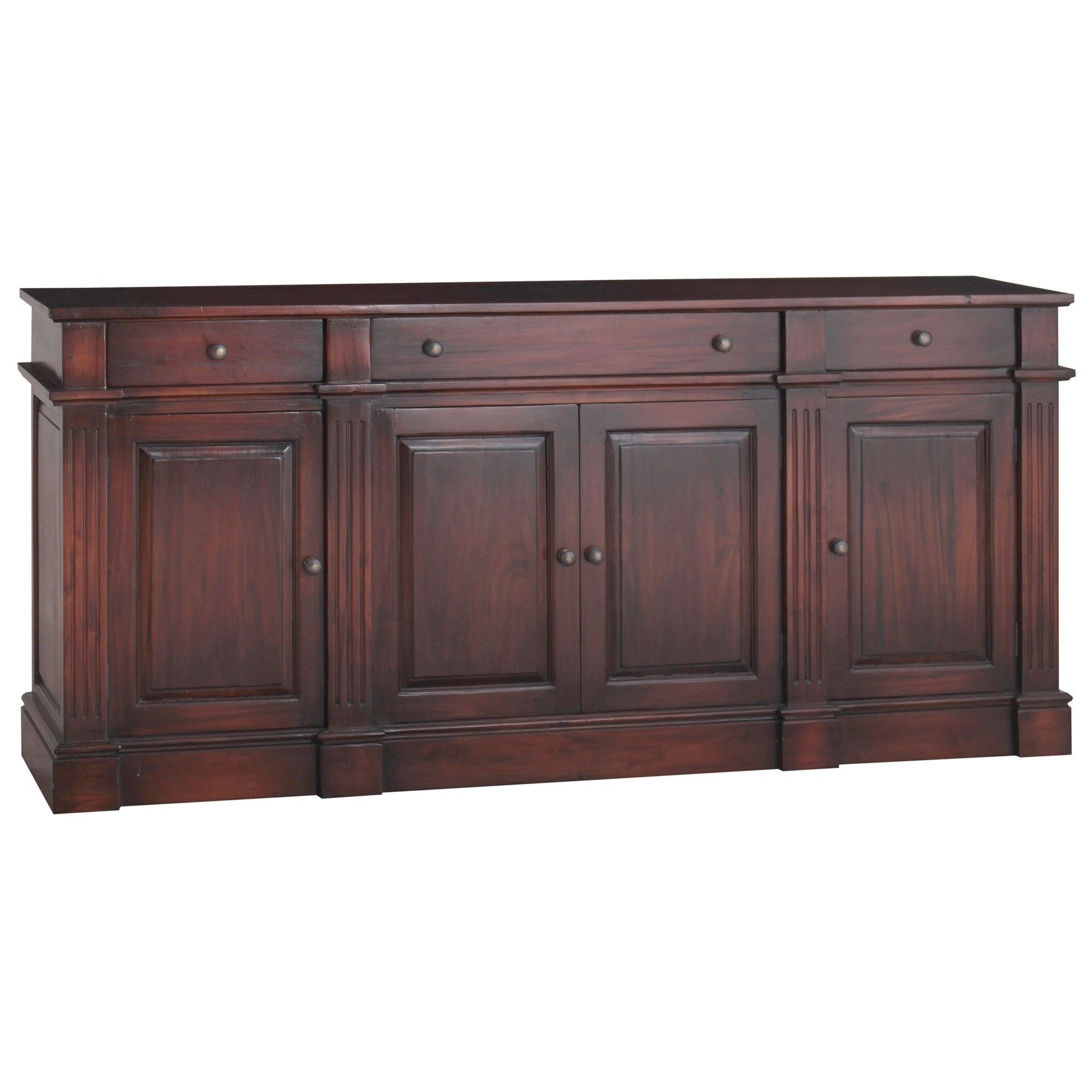 Laurel Solid Mahogany Timber 4 Door 3 Drawer Sideboard, 198cm, Aged Within Latest Aged Mirrored 4 Door Sideboards (View 20 of 20)