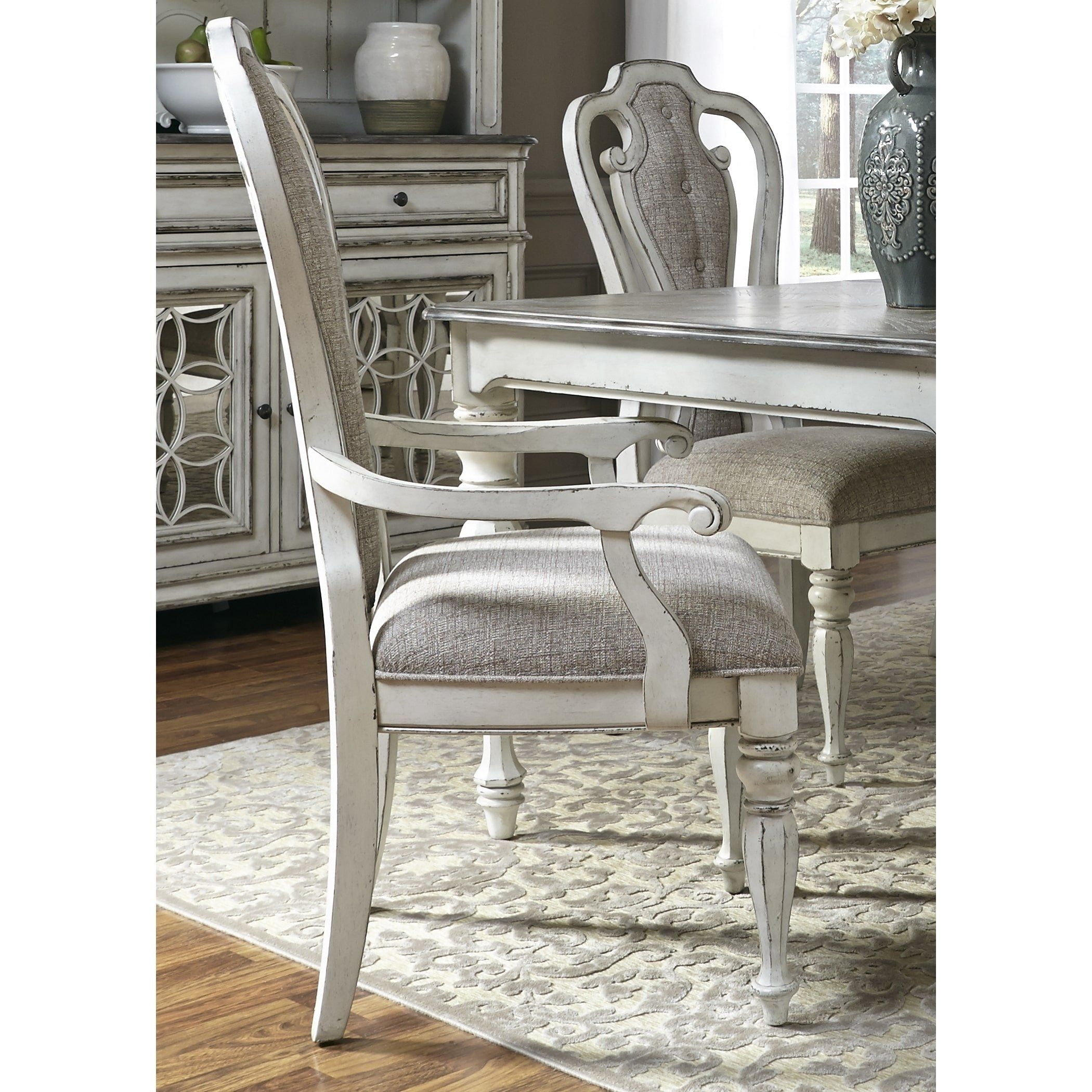 Magnolia Home Reed Arm Chairs With Regard To Most Current Shop Magnolia Manor Antique White Upholstered Arm Chair – Free (View 14 of 20)
