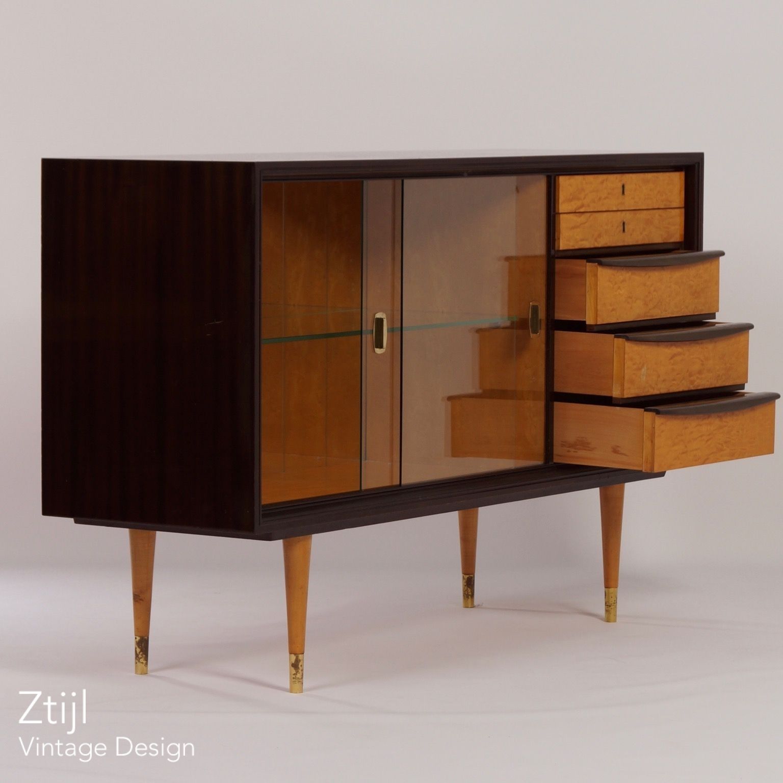 Mahogany Sideboard With Showcase And Brass Details, 1960s – Vintage Within 2018 Vintage 8 Glass Sideboards (Photo 1 of 20)