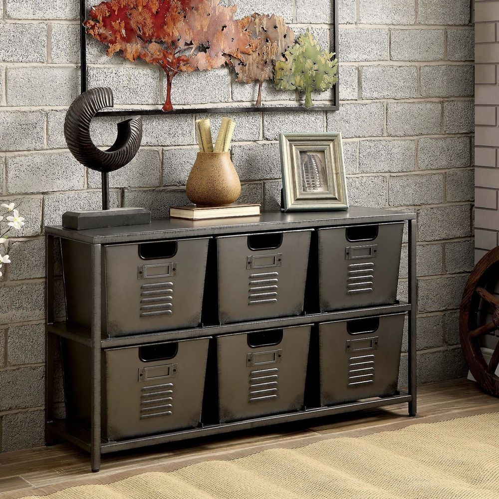 Metal Industrial Rustic Modern Storage Console Table With Bins New Throughout Recent Magnolia Home Dylan Sideboards By Joanna Gaines (View 16 of 20)