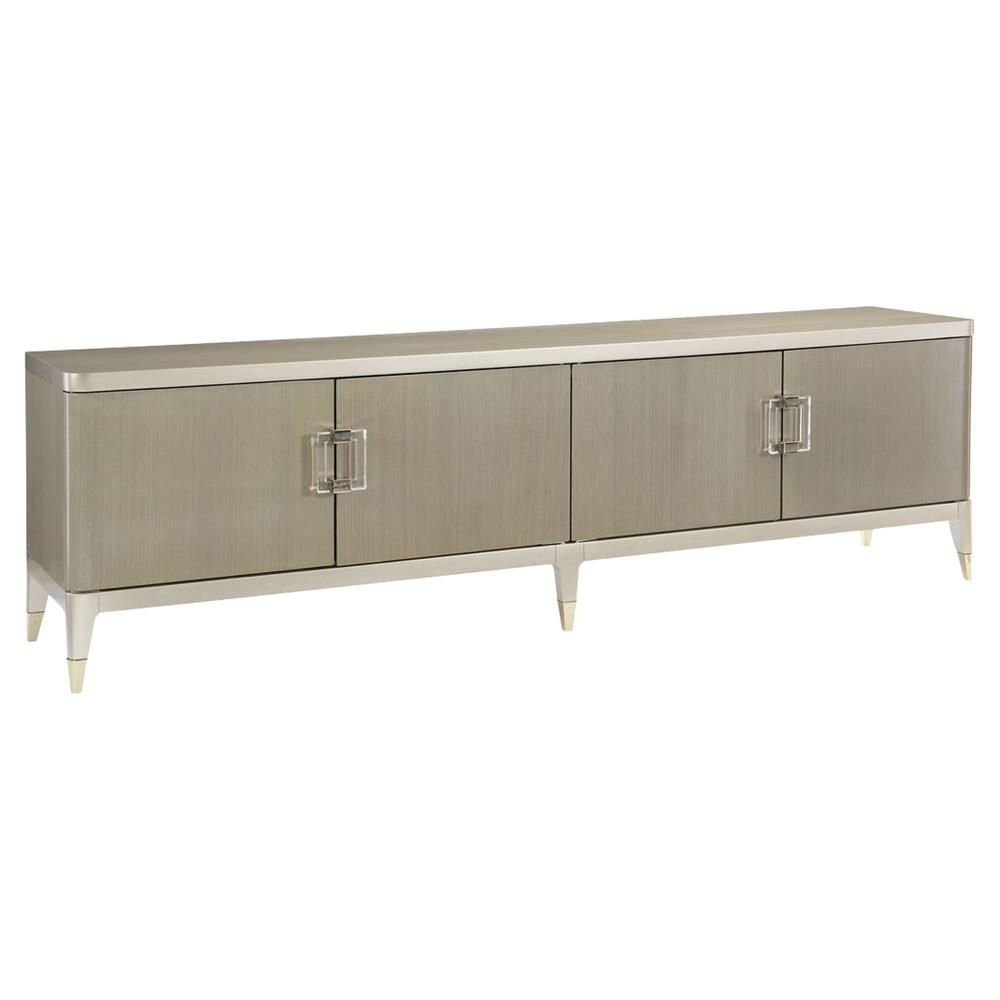 Miranda Modern Classic Champagne Taupe 4 Door Koto Panel Media Cabinet Intended For Recent 4 Door 4 Drawer Metal Inserts Sideboards (Photo 9 of 20)