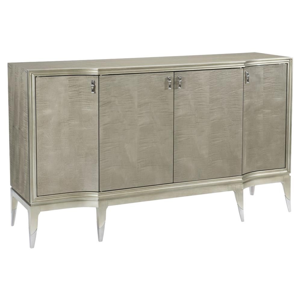 Miranda Modern Classic Silver Leaf 4 Door Sideboard | Kathy Kuo Home Pertaining To 2018 4 Door 4 Drawer Metal Inserts Sideboards (Photo 6 of 20)