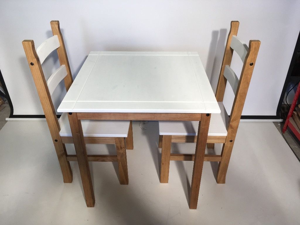 Most Current Dining Set 2 Seater Chairs Table Solid Pine Wood, Chalk White (Photo 19 of 20)