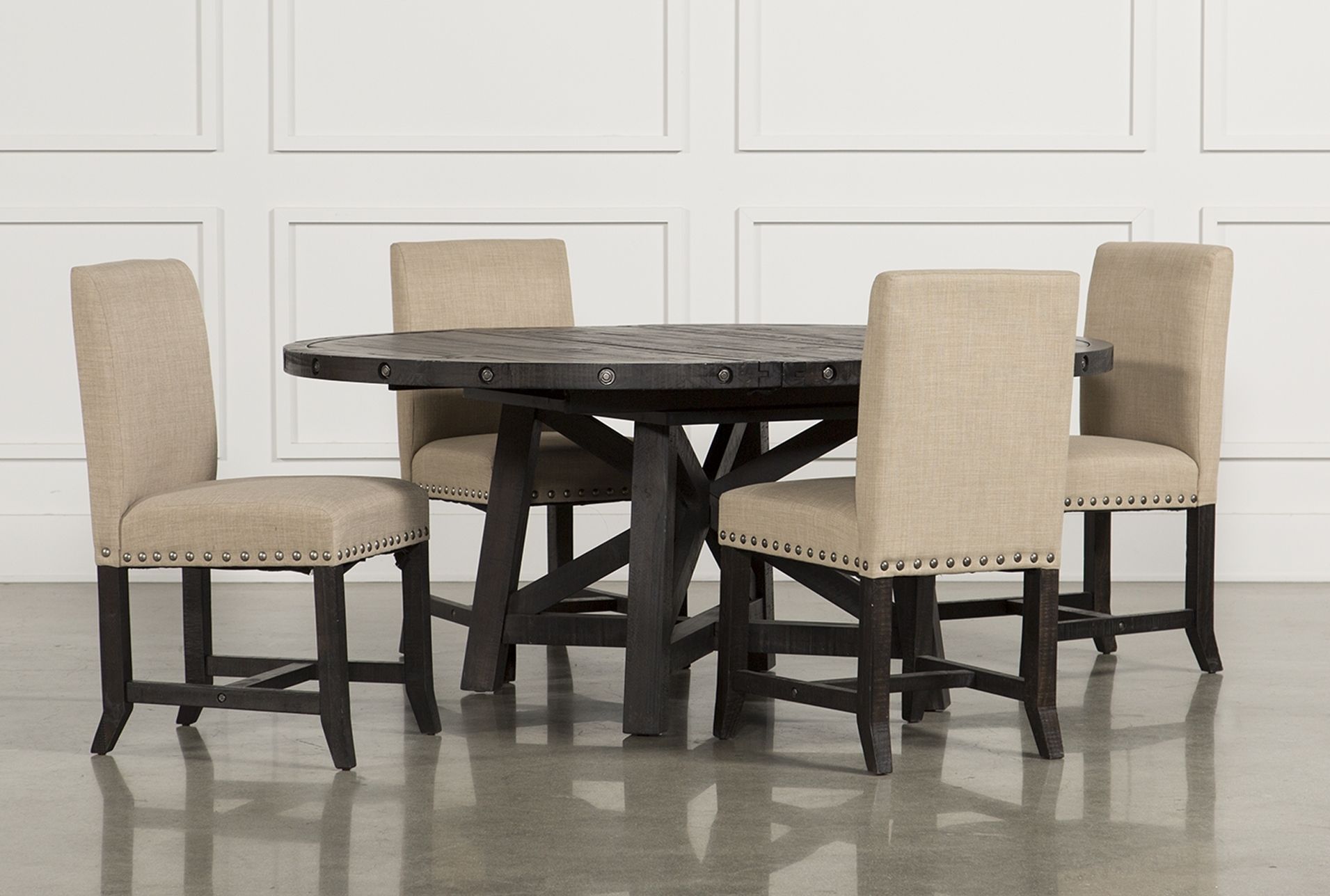 Newest 5. Jaxon 5 Piece Round Dining Set W Upholstered Chairs Qty 1 Has With Regard To Jaxon Grey Upholstered Side Chairs (Photo 9 of 20)