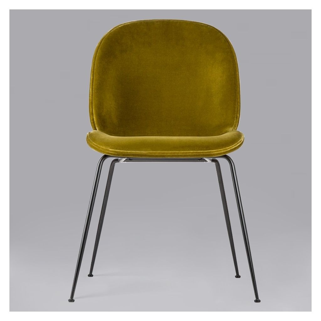 Newest Dark Olive Velvet Iron Dining Chairs Pertaining To Beetle Chair Olive Green Velvet With Black Legs – The Conran Shop (View 5 of 20)
