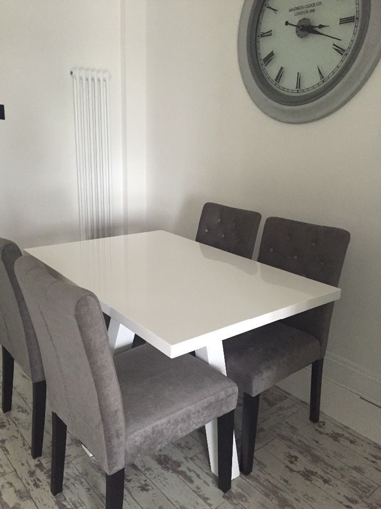 Next Moda 4 Velvet Silver/grey Dining Chairs Only 8month Old Rrp With Regard To Favorite Moda Grey Side Chairs (Photo 6 of 20)