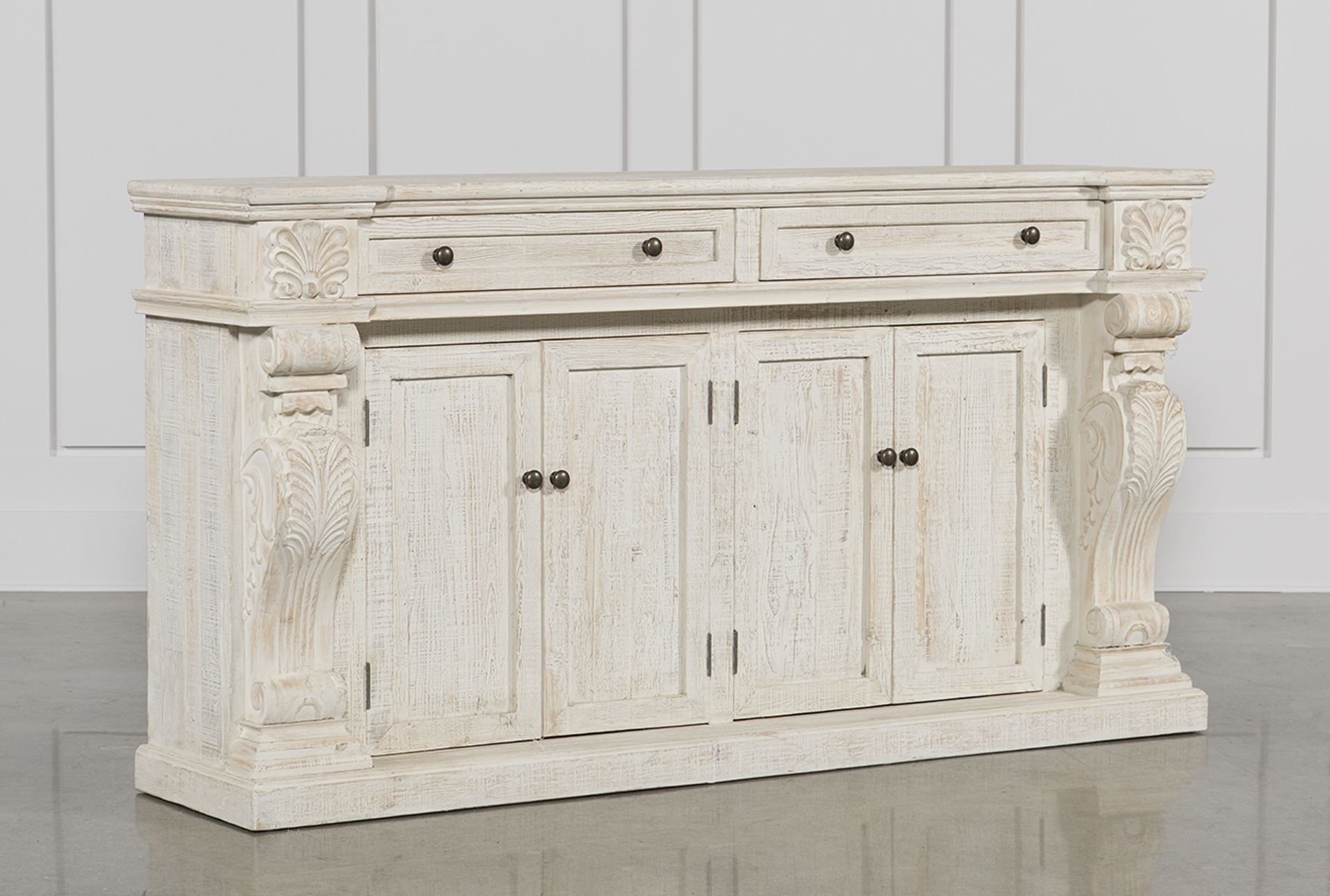 Otb White Wash 4door3drawer Glass Sideboard Home Throughout Best And Newest Neeja 3 Door Sideboards (View 17 of 20)