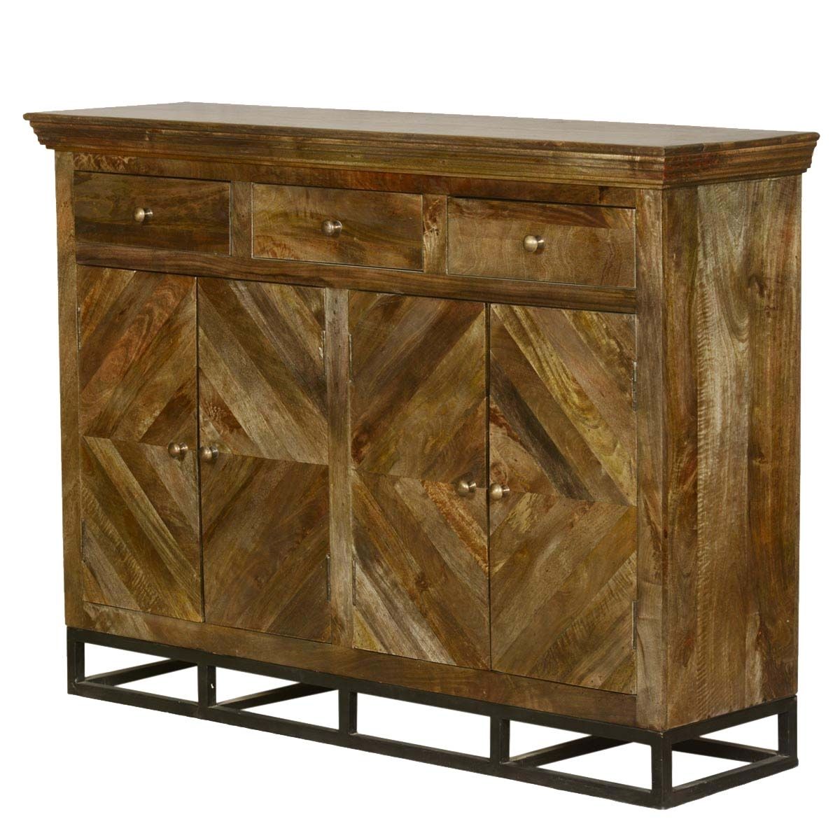 Parquet Diamond Mango Wood 3 Drawer Sideboard Pertaining To Best And Newest Parquet Sideboards (Photo 13 of 20)