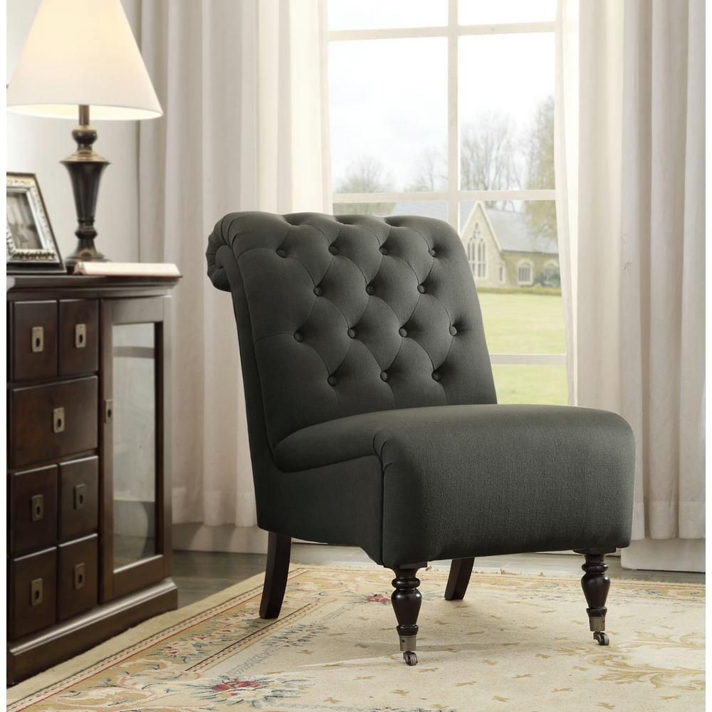 Popular Cora Ii Arm Chairs Pertaining To Linon Home Decor Cora Black Fabric Roll Back Accent Chair (Photo 15 of 20)